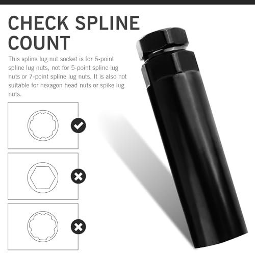 Small 6 Spline Lug Nut Socket, Locking Lug Nut Removal Tool, Wheel Lock Key Replacement for Aftermarket 6 Spline Lug Nut, for 19 mm (3/4 Inch) & 21 mm (13/16 Inch) Hex Socket Wrench - size: Small 6 Spline