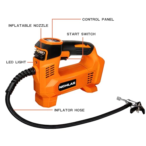 Nichilas Tire Inflator for DEWALT 20V MAX Battery, Portable Air Compressor Auto Tire Pump with Digital Pressure Gauge 120PSI for Car, Truck, Bikes, Ball (Tool Only, NO Battery)