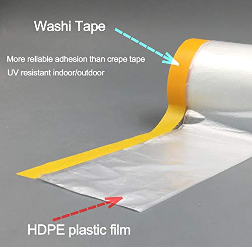 Pre-Taped Masking Film Film and Masking Tape in one Plastic Tape and Drape Roll Painters Plastic (20 Pack, Each roll 22" Wide x 82 feet Long)