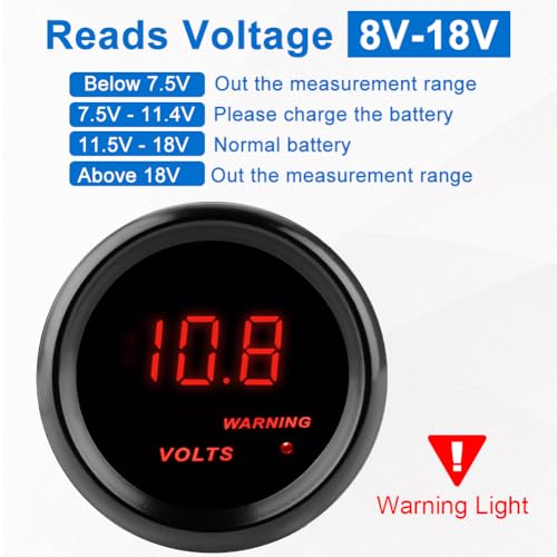 DC12V Voltmeter Red Digital LED Volt Gauge Voltage Meter Kit 2" 52mm - size: Volt Gauge