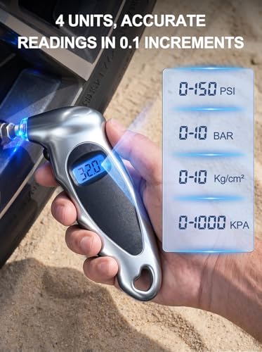 Digital Tire Pressure Gauge 150 PSI with Backlight LCD - color: Silver