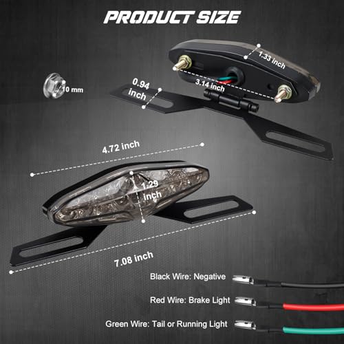 NTHREEAUTO Universal Motorcycle Tail Light LED Brake Running Lights with License Plate Bracket, ATV Dirt Bike Taillight Compatible with Honda Yamaha Suzuki Quad Chopper Turing Cruiser Off-Road