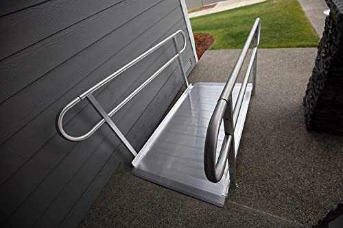 EZ-ACCESS - Portable Wheelchair Ramp and Aluminum Ramp with Handrails - Heavy Duty Mobility Device, Handicap Ramp with Textured Surface for Steps & Vertical Picket Handrails for Transport - 3G 4-Foot - size: 48 Inch (Pack of 1), style: Ramp + vertical pic