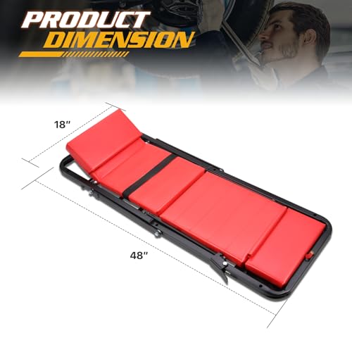 Magshion Garage Creeper Seats 48 Inch 2 in 1 Folding Rolling Mechanic Creeper Roller Seat with 7 Caster Wheels 330 lbs Capacity for Garage Shop (Red) - color: Red, size: 48"
