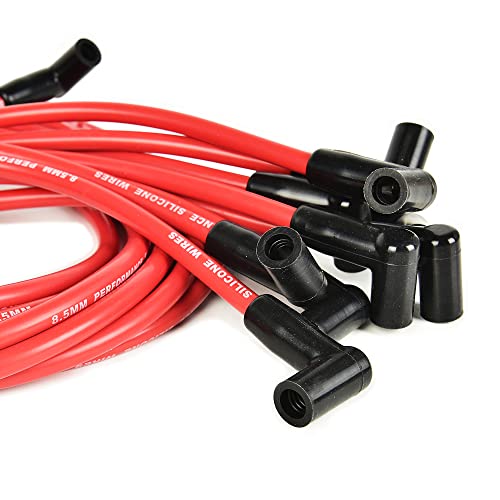Universal Spark Plug Wire Set - 8.5mm Red High Performance - Compatible with Chevy GM SBC BBC Engines Small Block 305 307 327 350 Big Block 427 454 502 and More with HEI Distributor