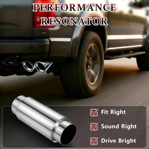 4" Inlet Exhaust Resonator, 4" Outlet 14" Overall Length Stainless Steel Performance Muffler, Straight Through Design, Weld-On, Universal for Car Truck, Polished - color: Silver, size: 4" inlet 14" Overall Length(5" wide)