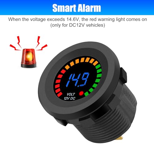 Linkstyle 12V Battery Meter, Waterproof 12V Voltmeter Gauge, Digital Display Voltage Gauge Meter for Marine Car Motorcycle - color: Long Body