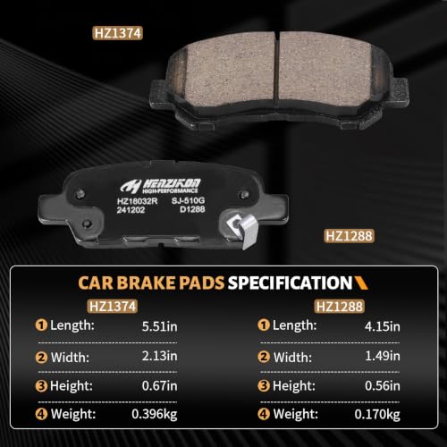 Front and Rear Brake Pads Set Compatible with 2014-2017 Nissan Juke(Nismo RS);Compatible with 2009-2014,2016-2018 Maxima;2009-2012 Nissan Sentra(SE-R Spec V)(D1374+D1288) - color: HZ1374+HZ1288