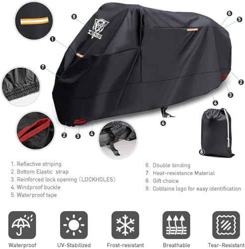 XYZCTEM Motorcycle Cover -Waterproof Outdoor Storage Bag, up to 87 inch - size: 87"