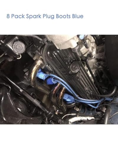 Spark Plug Wire Heat Shield Spark Plug Wire Heat Shield Sleeve Spark Plug Boot Protector Boots Wrap for SBC BBC 350 454 8PCS Plug Wire Covers - 2500F High Temp Protection (Blue) - color: Blue