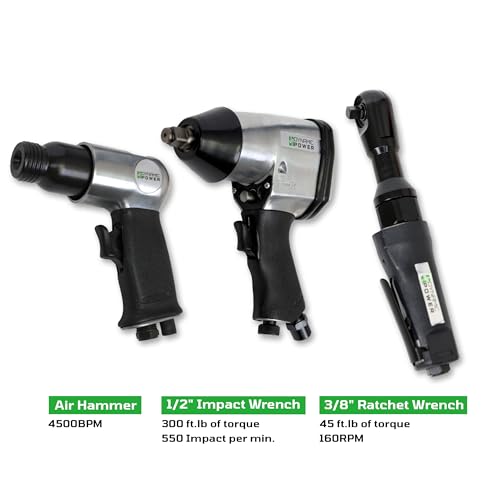 DYNAMIC POWER 50 Pieces Air Tool Kit. 1-1/2'' Impact Wrench, 1-3/8'' Ratchet Wrench, 5-Air Hammer w/Chisels, and other great tool accessories. D-W3-50K