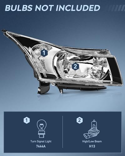 Nilight Headlight Assembly for 2011 2012 2013 2014 2015 2016 Chevy Cruze - color: Chrome Housing + Clear Reflector, size: For 2011-2015 Chevy Cruze