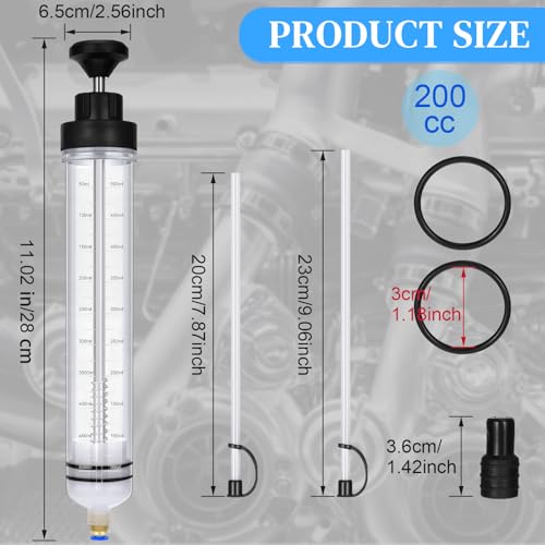 Gisafai 200cc Fluid Extractor Automotive Pump Manual Oil Extractor Pump Syringe for Gasoline Hand Cleaner for Power Steering, Hydraulic Fluid(Black) - color: Black, size: 200cc