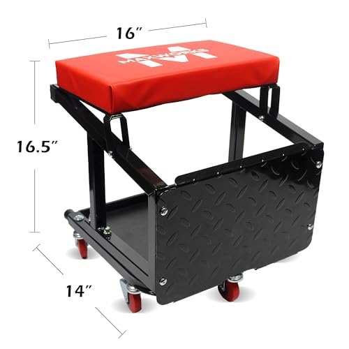 MaxWorks 50880 Garage Creeper Seat and Stool Combo, Workshop Seat with 300 Lbs Capacity, Mechanics Stool with Wheels