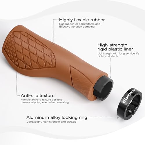 GXCROR Bike Grips,Ergonomic Bicycle Handlebars Grips Shock Absorbing Dual-Density Silicone,Universal 22.2mm Fit with 3D Non-Slip Pattern,Scooter Grips - color: Brown