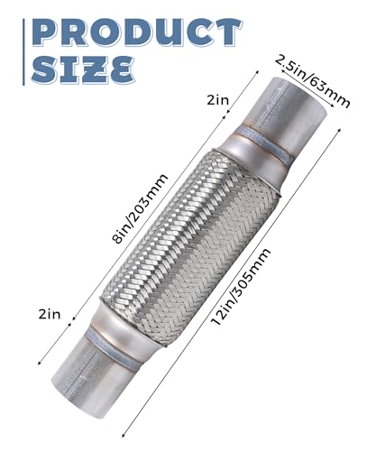 Flex Pipe,Heavy Duty Exhaust Flex Pipe,Car Accessories Stainless Steel Flexible Exhaust Pipes,Universal Muffler Tube Automotive Replacement,Suitable for Most Cars,Trucks (2.5"x8"/12") - size: 2.5"x8"/12"
