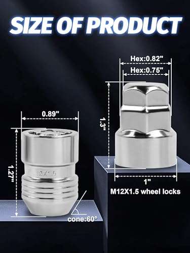 M12x1.5 Wheel Locks 5 Locks and 2 Key - size: M12X1.5, style: 5 pieces, 32.26 mm