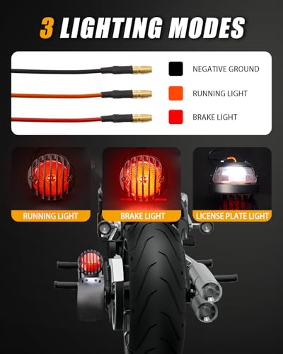 Motorcycle Side Mount License Plate Bracket with LED Tail Brake Light, 3/4" Axle Hole Rear Mount, Brake Running Light Compatible with Harley Cruiser Bobber Chopper Cafe Racer (Black Grille Kit) - color: Black Grille Kit