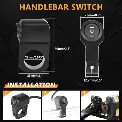 Wai Danie 22mm 7/8in Aluminum Alloy Motorcycle Handlebar Headlight Switch Three-Position Waterproof Switch 12V Fog Spotlight Retro Switch for Motorcycle Bike ATV UTV Scooters - size: Black(1Pcs)