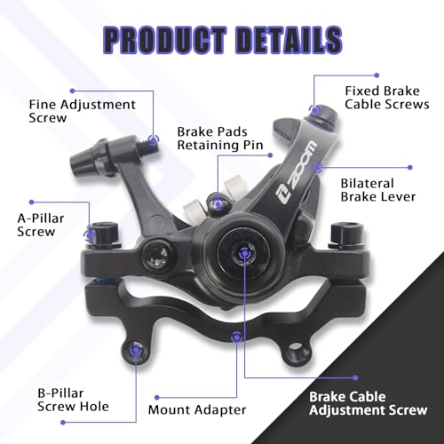 BUCKLOS Mountain Bike Disc Brake kit, MTB Mechanical Line Pulling Disc Brakes Caliper with Aluminum Alloy Levers /160mm Rotor,/is/PM Universal Adapter for Ebike/Folding Bike/Scooter/Fat Bike - color: Dual Piston Caliper(Sliver)