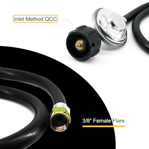 MAJARO 12 FT Propane Regulator and Hose – Low Pressure LP Gas Hose with QCC1 Tank Adapter & 3/8" Female Flare Fitting – Replacement Regulator for Gas Grill, Heater, and Fire Pit Table - color: PVC