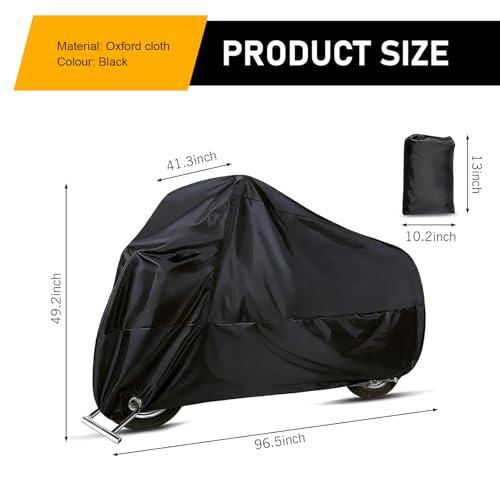 Motorcycle Covers, Waterproof and Sunproof Outdoors Motorbike Cover with Lock-Holes, All Weather Protection Vehicle Accessories, Fits Up to 96.5" Motorcycles, Electric Vehicle (Black)