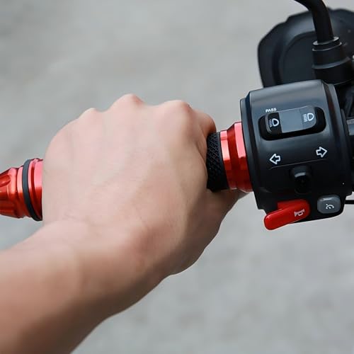 DREAMIZER 7/8 Handlebar Grips Non-Slip Motorcycle Grip w/Throttle Handle Grips Cable Clamp Compatible with Harley Honda Yamaha and More - color: Red