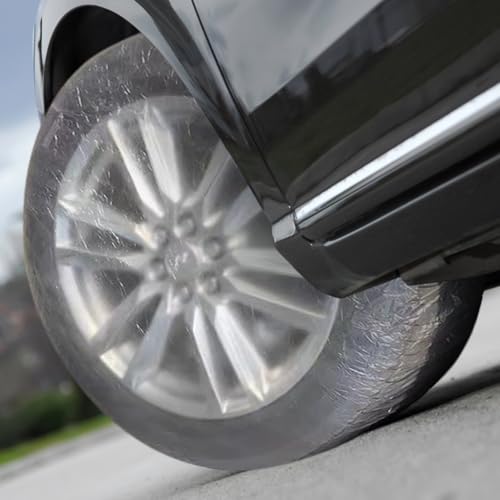 iplusmile 10Pack Clear Disposable Tire Covers with Elastic Band - Universal Plastic Wheel Protectors for RV, Truck, Trailer - Transparent Tire Rim Sleeves for Auto Painting, Maintenance & Storage
