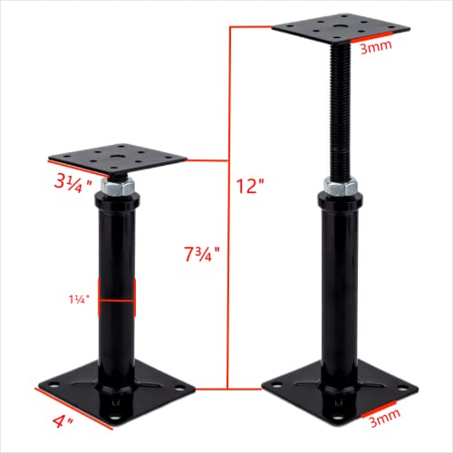 4 Pack Adjustable Floor Jack,Mini Screw Jack,Telescoping Jack for Temporary Support,RV Step Stabilizer,Post 7¾ " to 12" (Black).
