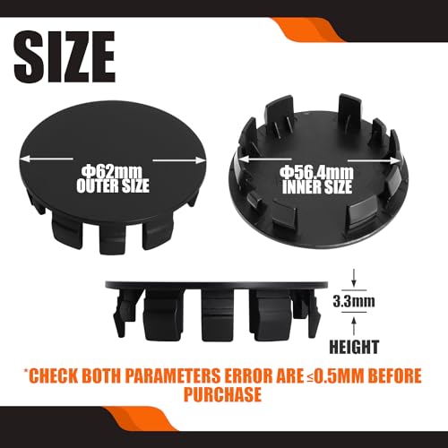 2.4Inch 62MM Wheel Center Caps, Pack of 4 (Matte Black, Outer 62MM, Inner 56MM, Easy DIY Installation) - color: Matte Black, size: Outer 62.0MM , Inner 56.4MM