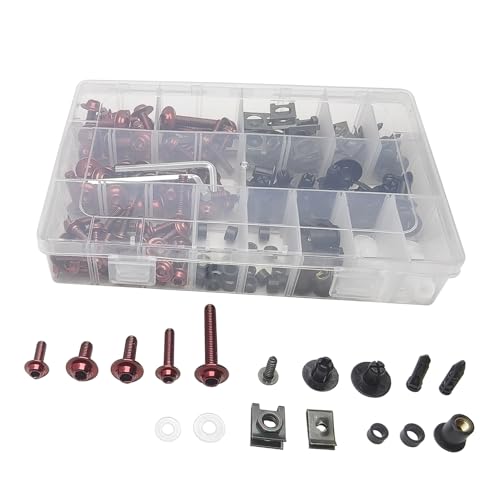 224Pcs Motorcycle Fairing Bolt Kit Stainless Steel (Red) - color: Red