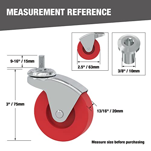 BIG RED 2 Pack 2.5" Swivel Caster Wheel for Creeper Service Utility Cart Stool Post Mount, TR6551 - style: Replacement Swivel Wheels