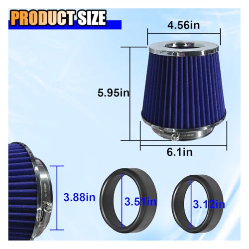 LAINLOY Universal Clamp-On Air Intake Filter, 76 89 102MM, Silver&Blue - color: Silver&Blue