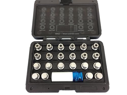 TEMO 23p Anti-Theft Wheel Lock Lug Nut Removal Key Socket A for VW Audi - size: 23pc VW set