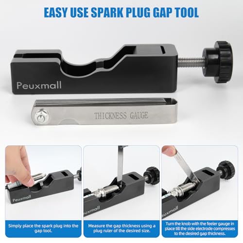 Spark Plug Gap Tool, Spark Plug Gapping Tool with 32 Blade Steel Feeler Gauge, Universal Spark Plug Gap Tool for Most 10mm 12mm 14mm 16mm Spark Plugs (Black) - color: Black