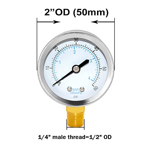 Joywayus Pressure Gauge 0 to 60 PSI Brass 1/4" Male NPT Thread Lower Mount, Multiple Function - size: 0-60PSI--1/4", style: No Glycerin Filled