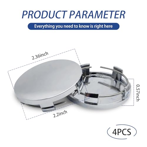 4피스 자동차 휠 센터 허브 커버, 60MM/2.36인치 OD 56MM/2.2인치 ID 휠 센터 캡, ABS 녹 방지 내구성 스냅인 차량 림 허브 캡 액세서리 (실버) - color: 실버