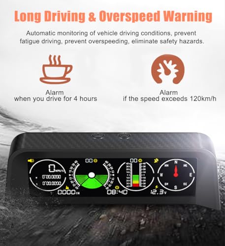 Off-Road Car Inclinometer HUD Display, Digital GPS Speedometer