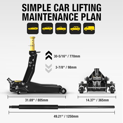 YELLOW JACKET Foldable Floor Jack 3 Ton Low and High Profile Professional Service Jack with Dual Piston Quick Lift Pump, Home and Workshop Car Maintenance for Various Vehicles - size: 3 ton foldable