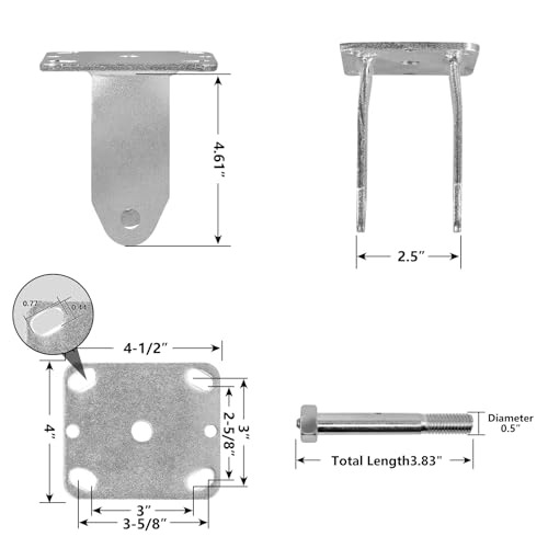 5" X 2" Rigid Caster Bracket, Zinc Plated Steel Yoke and 4" X 4 1/2" Plate, Heavy Duty Caster Fork- Capacity Up to 1000 LBS Replacement(4 Rigid) - color: Rigid Bracket, size: 5"×2"