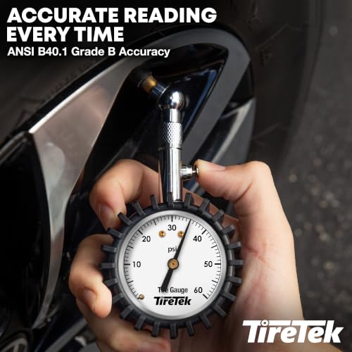 Tire Pressure Gauge for Cars, ANSI Certified 60 PSI Analog Dial Gauge