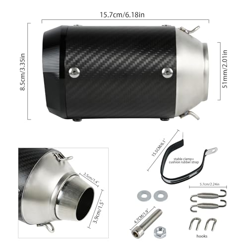 PACEWALKER Motorcycle Slip On Muffler, 2" Universal Carbon Fiber