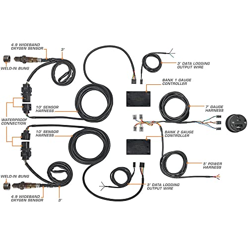 GlowShift White 7 Color Dual Wideband Air Fuel Gauge Kit, 2-1/16" 52mm