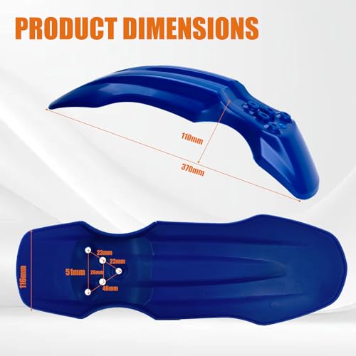 Dirt Bike Front Fender for Yozma IN10 Tuttio Soleil 01 MX350/500/650 SX500 KX110 XR70 Ridstar Q20 CRF50 Style with Mounting Bolts Ebike Dirt Pit Bike Wheel Mudguard (Blue) - color: Blue