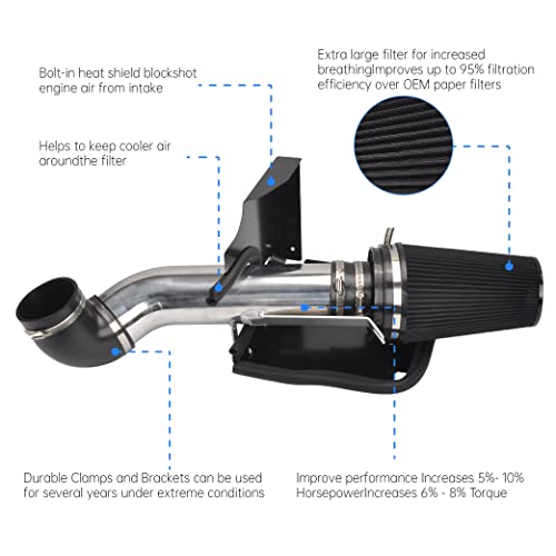 4" Cold Air Intake System + Heat Shield Compatible with 1999-2006 GMC/Chevy V8 4.8L/5.3L/6.0L Silverado 1500/2500/3500 (Black & Silver) - size: Black & Silver