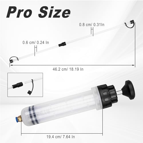 Automotive Fluid Extractor Pump, 200cc Manual Oil Extractor Pump with 2 PVC Hoses, Powerful Suction, Multi-Use Oil Extraction Syringe, Universal for Most of Cars