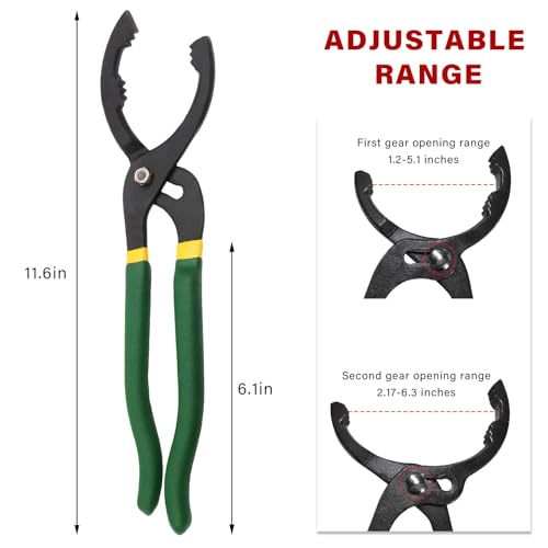 12" Adjustable Oil Filter Pliers, Auto Oil Filter Wrench Removal Tool with Non-Slip Handles, Heavy Duty Oil Change Tool Pliers for Engine Filters Conduit Fittings, Car Accessories (Green) - color: Green