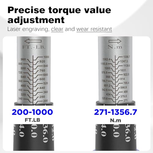 SuZhi 1 Inch Drive Torque Wrench 200-1000 FT.LB / 271-1356.7N.M/Aluminum Alloy handle & Cr-Mo Material Head, Heavy Duty, Professional,Dual Direction, Store in Solid Case - size: 1'' 1pc