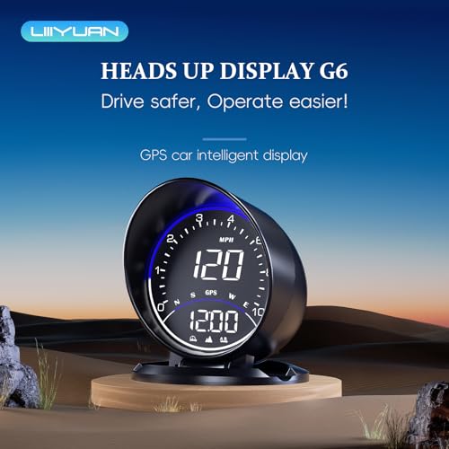 Liiiyuan G6 GPS Speedometer MPH with Speed, Heads up Display, Overspeed Warning, Fatigue Driving Alarm, Display Altitude, Time, Compass, and Distance