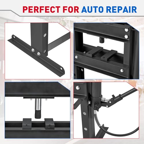 10 Ton Hydraulic Shop Press, Heavy-Duty H-Frame Garage Floor Press with Stamping Plates, Adjustable Height Bearing Press for Metal Straightening, Bending, Parts Pressing & Automotive Repair